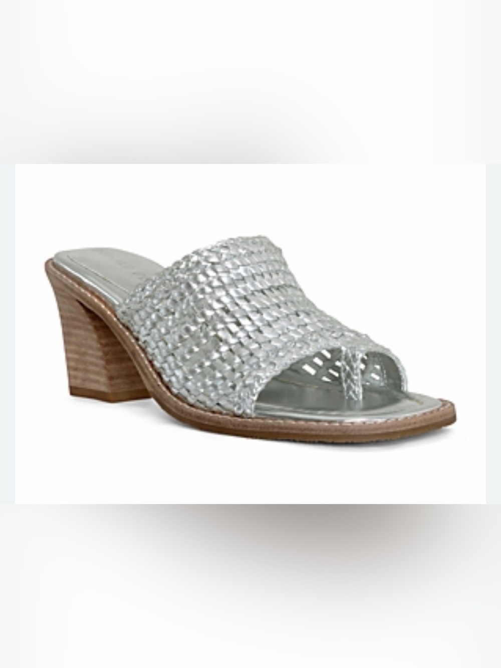 NWOB Donald Pliner Woven Leather Mule. Size 9.5 Metallic Silver
